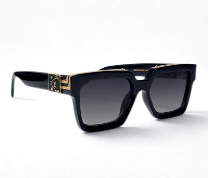 Black Oversized Square Sunglasses with Gold Accent
