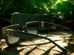Black Oversized Square Sunglasses with Gold Accent - Image 3