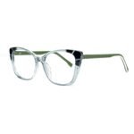 Transparent Cat-Eye Glasses with Olive Green Temples