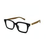Heritage Bold – Black Square Glasses with Wooden Temples