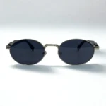 Unisex Oval Metal Sunglasses – Silver Frame | Black UV400 Lens - Image 2