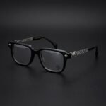 Unisex Bold Black Square Eyeglasses with Silver Detailing – Model 2275