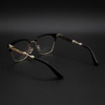 Unisex Vintage Browline Eyeglasses – Black & Gold Half-Rim Frames - Image 3
