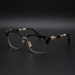 Unisex Vintage Browline Eyeglasses – Black & Gold Half-Rim Frames