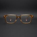 Unisex Translucent Amber Square Glasses – Vintage Engraved Frames - Image 2
