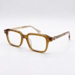 Unisex Translucent Amber Square Glasses – Vintage Engraved Frames - Image 3